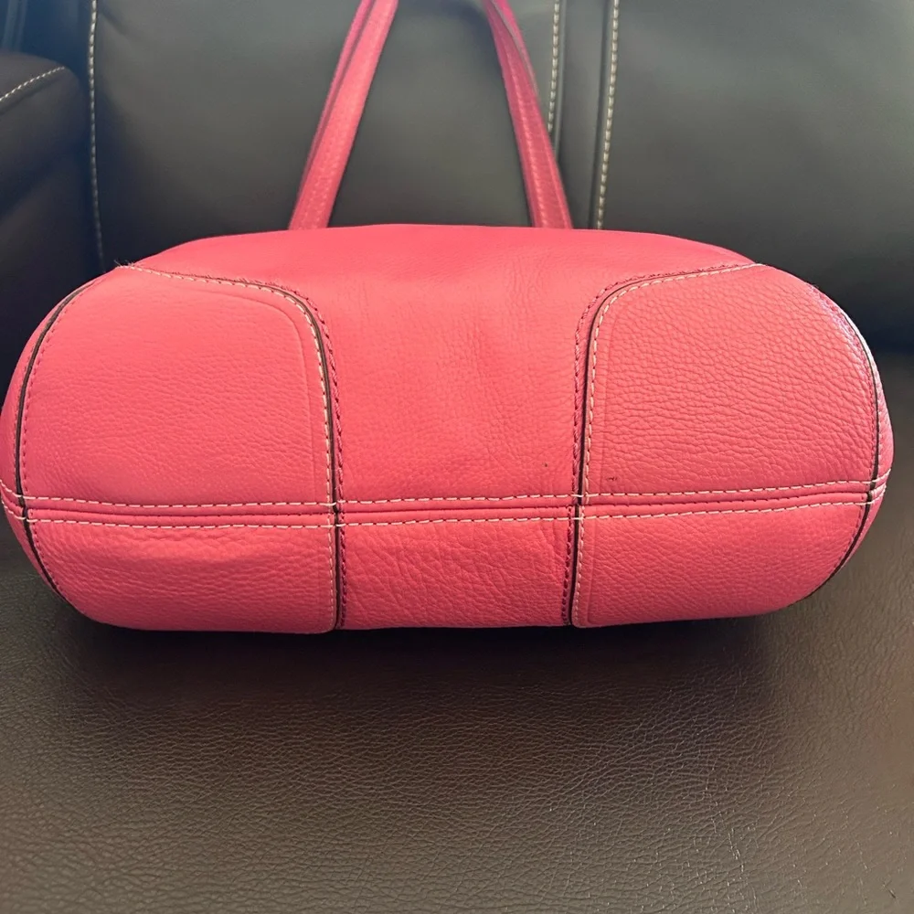 Coach Poppy Rose Pink Pebbled Leather Double Handle Handbag Tote 14" - Picture 5 of 9